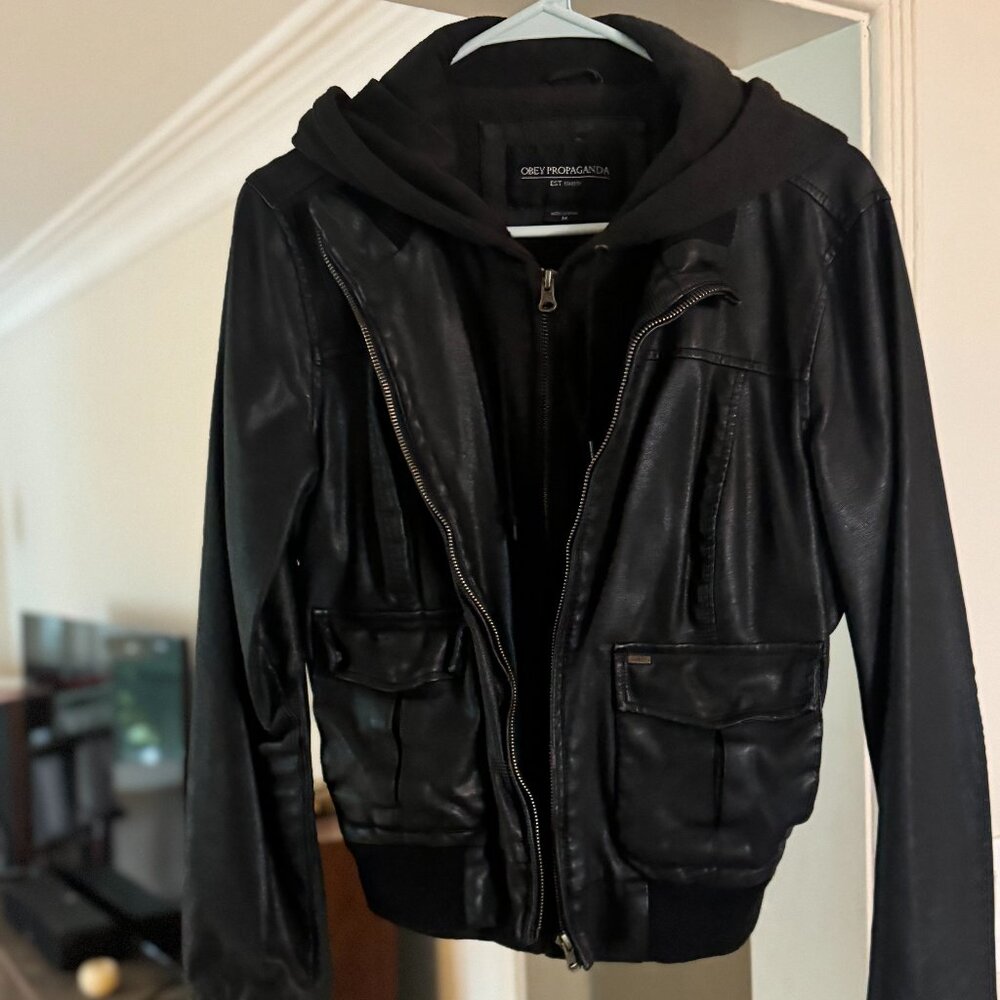 Obey Leather Bomber Jacket - Womens Size Medium